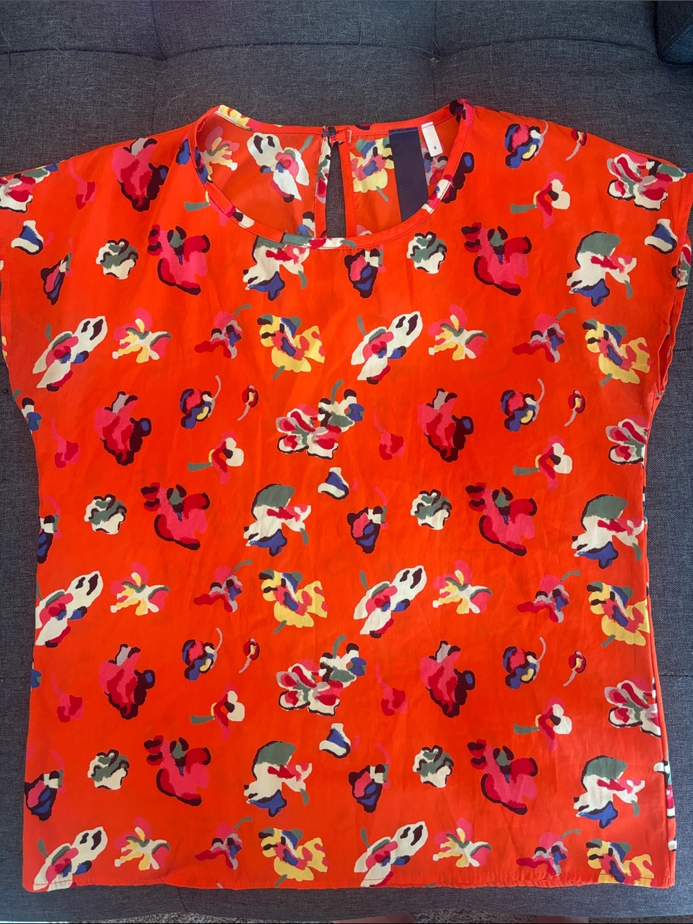Blue Rain Orange Floral Print Short Sleeve Blouse